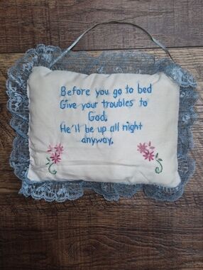 Vintage Cottagecore Grandmacore Pillow Doorhanger Decor Primitive Embroidered